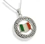 Irish Celtic Knot and Flag of Ireland Medallion Sterling Silver Pendant with 20" Chain Necklace