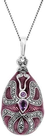 Sterling Silver 0.29ct Amethyst Faberge Egg Style 45cm Necklace