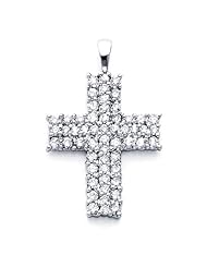 Cross Diamond Pendant 14k White Gold Crucifix Charm Religious (0.92ct)