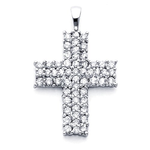 Cross Diamond Pendant 14k White Gold Crucifix Charm Religious (0.92 Carat)