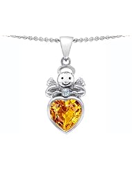 Original Star K (tm) Love Angel Pendant With 10mm Simulated Citrine Heart in 925 Sterling Silver