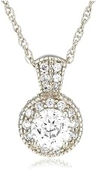 Platinum Plated Sterling Silver 100 Facets Collection Round Cubic Zirconia Antique-Style Pendant