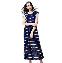 Striped Print Chiffon Summer Maxi Dress 
