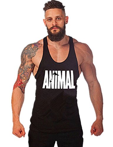Moge Mens Animal Letter Print Stringer Bodybuilding Gym Tank Tops