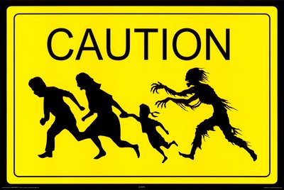 Best Price Zombie Caution Sign Art Print Poster - 24x36 Poster Print, 36x24