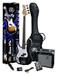 SX BG1K LH BK + BA1565 Left Handed Bass Guitar Package w/Amp, Carry Bag, Strap and Instructional DVD