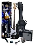 SX BG1K LH BK + BA1565 Left Handed Bass Guitar Package w/Amp, Carry Bag, Strap and Instructional DVD