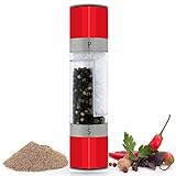 Salt & Pepper Grinder, PomStream 2 in 1 Dual Salt & Pepper Grinder (Red)