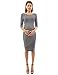 PattyBoutik Mama Striped Elbow Sleeve Maternity Dress (Navy Blue and Gray S)