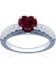 Platinum Heart Cut Ruby Ring With Sidestones