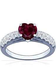 18K White Gold Heart Cut Ruby Ring With Sidestones
