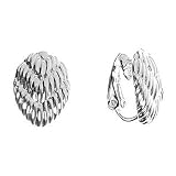 Sterling Silver Leaf Shape with Stacked Rows Textured Clip On Earrings