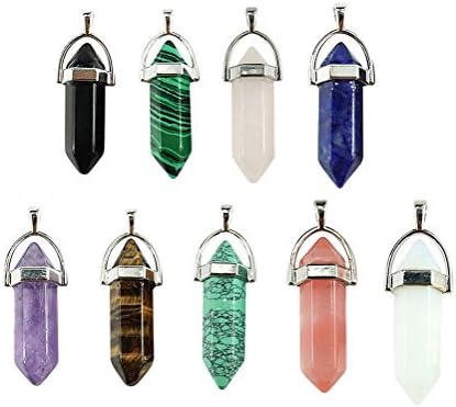 Joseph Apparel 9 Pcs Natural Multi-color Fluorite Crystal Gems Stones Hexagonal Pointed Healing Reiki Chakra Pendant Beads Necklaces Earrings (T-01)