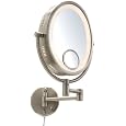 Jerdon HL9515N Light Wall Mount Mirror with Spot Mirror, 10X Magnification, Nickel Finish