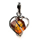 Millennium Collection Certified Genuine Honey Amber and Sterling Silver Heart Pendant