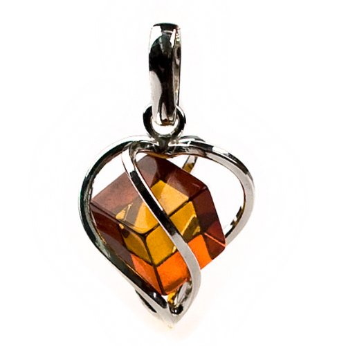 Millennium Collection Certified Elegant Special Genuine Honey Amber and Sterling Silver Heart Large Pendant