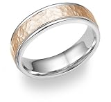 14K White and Rose Gold Hammered Wedding Band Ring