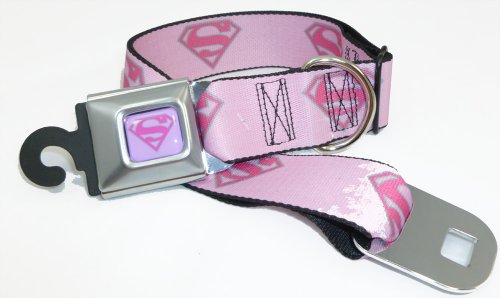  Superman Seat Belt Buckle Dog Collar Pink 1.5" 13-18"