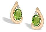 14K Yellow Gold Genuine Oval Peridot and Diamond Earrings