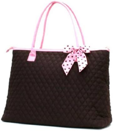 Extra Large Quilted Solid Tote Bag (Brown/Pink)