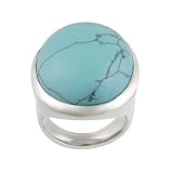 Stainless Steel Oval Howlite Turquoise Ring, Size 7