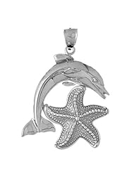Clevereves 14K White Gold Pendant Tricolor Dolphin with Starfish 17 - Gram(s)