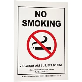 Brady 110978 10" Height, 7" Width, B-302 High Performance Polyester Black And Red On White Color New Jersey No Smoking Sign