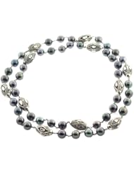 Natural Pearl Beaded Rose Cut Diamond Chain Necklace Silver Jewelry