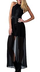 Floor Length Round Neck Sleeveless Sequined Polyester/Spandex/Tulle Maxi Dress 
