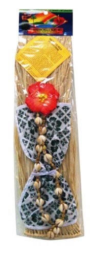 Islander Hawaiian Hula Grass Skirt Set Cotton Bikini Top Natural Adult Large