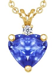 18K Yellow Gold Heart Cut Blue Sapphire And Round Diamond Pendant (GIA Certificate)