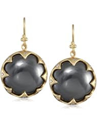 Lauren Harper Collection Midnight 18k Gold, Hematite Cabachons and Diamond Round Earrings