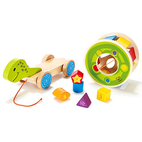 Shape Sorter Turtle Pull Along Toy by Hape 5 Shape Blocks, New