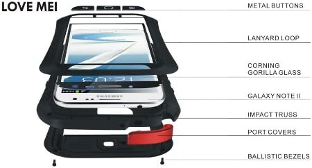 BUYINLOT Aluminum Metal Gorilla Waterproof Case Cover For Samsung Galaxy Note2 -(Red)