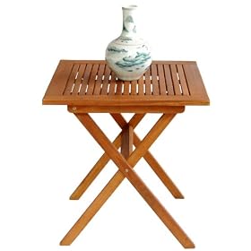 LNO79064 - Eucalyptus Outdoor (Indoor) Garden Folding Table - Solid FSC Hard Wood (Natural Color), 28 by 28 by 30-Inch