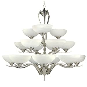 Yosemite Home Decor 1330-3+6+9SN Glacier Point 18 Light Chandelier, Ivory Clouded Glass... by Yosemite Home Decor
