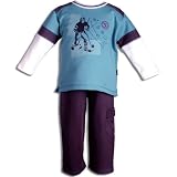 Letop Varsity Blues French Terry Shirt and Espresso French Terry Pant Vintage Football, French Blue, 12 Months