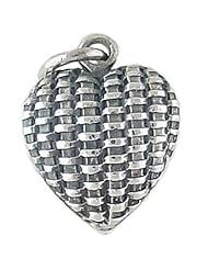 Basket Weave Puffy Heart Vintage Style 925 Sterling Silver Traditional Charm or Pendant