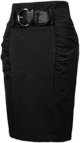 Meredith Wirth Womens Fitted High Waisted Midi Skirt with Faux Leather Belt L3NWB1345_BLACK Large