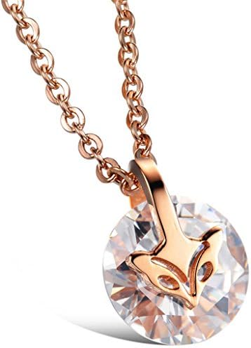 Vwhite Womens Girls Stainless Steel CZ Cute Fox Head Pendants Necklace Jewelry