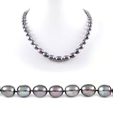 Single Strand 18 Inch 8-9mm Black Oval Shape Freshwater Cultured Pearl Necklace