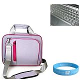 Lightweight 15 inch Laptop Purple-Pink Pin Carrying Case with Shoulder Strap and Handle for ASUS 15 inch N82,X42,K42JC,K42,A42,A40 Laptops + Clear Silicone Keyboard Skin Cover + SumacLife TM Wisdom*Courage Wristband