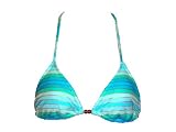 Island Soul Blue & Gold Stripe Triangle Bikini Top W/beads (Small)
