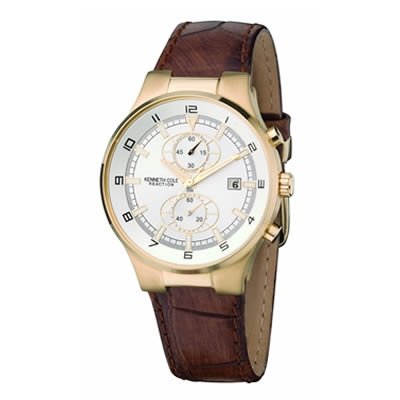 Kenneth Cole Men's KC1345 Reaction Gold-Tone Brown Leather Watch