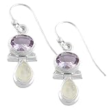 Stunning Amethyst, Moonstone 925 Sterling Silver Dangle Earrings
