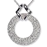 Platinum Sterling Silver CZ Circle O Pendant Necklace