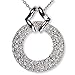 Platinum Sterling Silver CZ Circle O Pendant Necklace