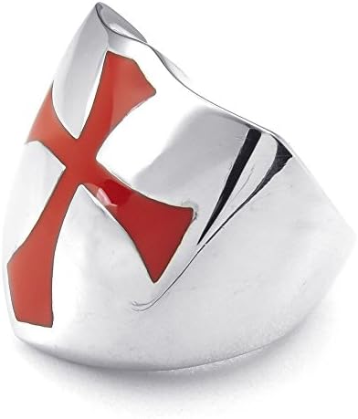 PW Stainless Steel Medieval Armor Shield Knight Templar Crusade Cross Ring /Comes with Free Gift Box