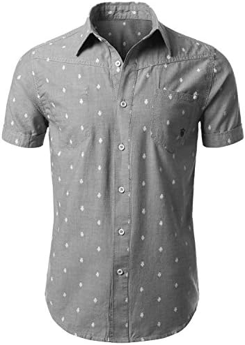 URBANCREWS Men Hipster Hip Hop Golfer Graphic Print Chambray Shirt BLACK 2XLARGE