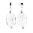 Oval Faceted Silver Rutilated Quartz Gemstone Bead Dangle Earrings with Square Domed Sterling Silver Posts, #7505